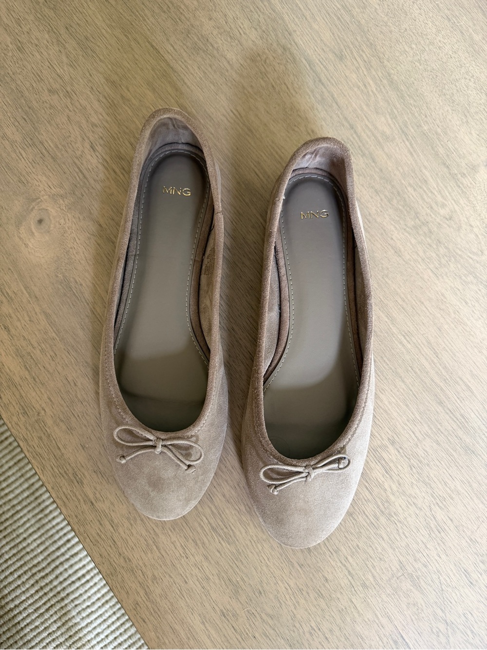 Mango Taupe Suede Ballet Flats with Bow